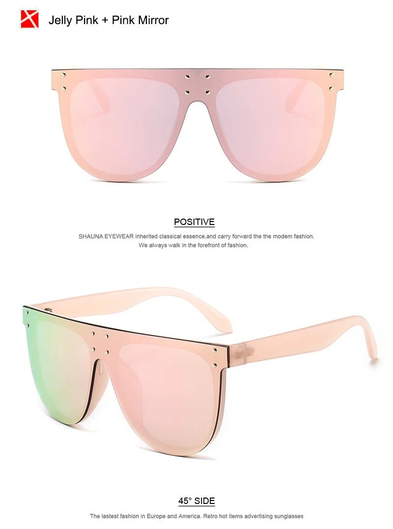SHAUNA Retro Oversized Aviator Sunglasses with RivetsAzizaK