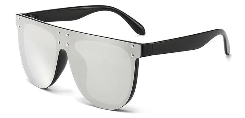 SHAUNA Retro Oversized Aviator Sunglasses with RivetsAzizaK
