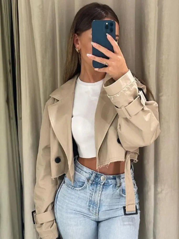 Short Belt Trench Spring Vintage JacketAzizaK