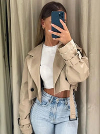 Short Belt Trench Spring Vintage JacketAzizaK