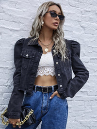 Short denim jacket with long puff sleevesAzizaK