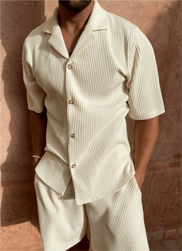 🌴 Short Sleeve Corduroy Shirt & Shorts Set – Beachwear Summer Suit for MenAzizaK