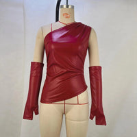 Sleeveless Off Shoulder Leather VestAzizaK
