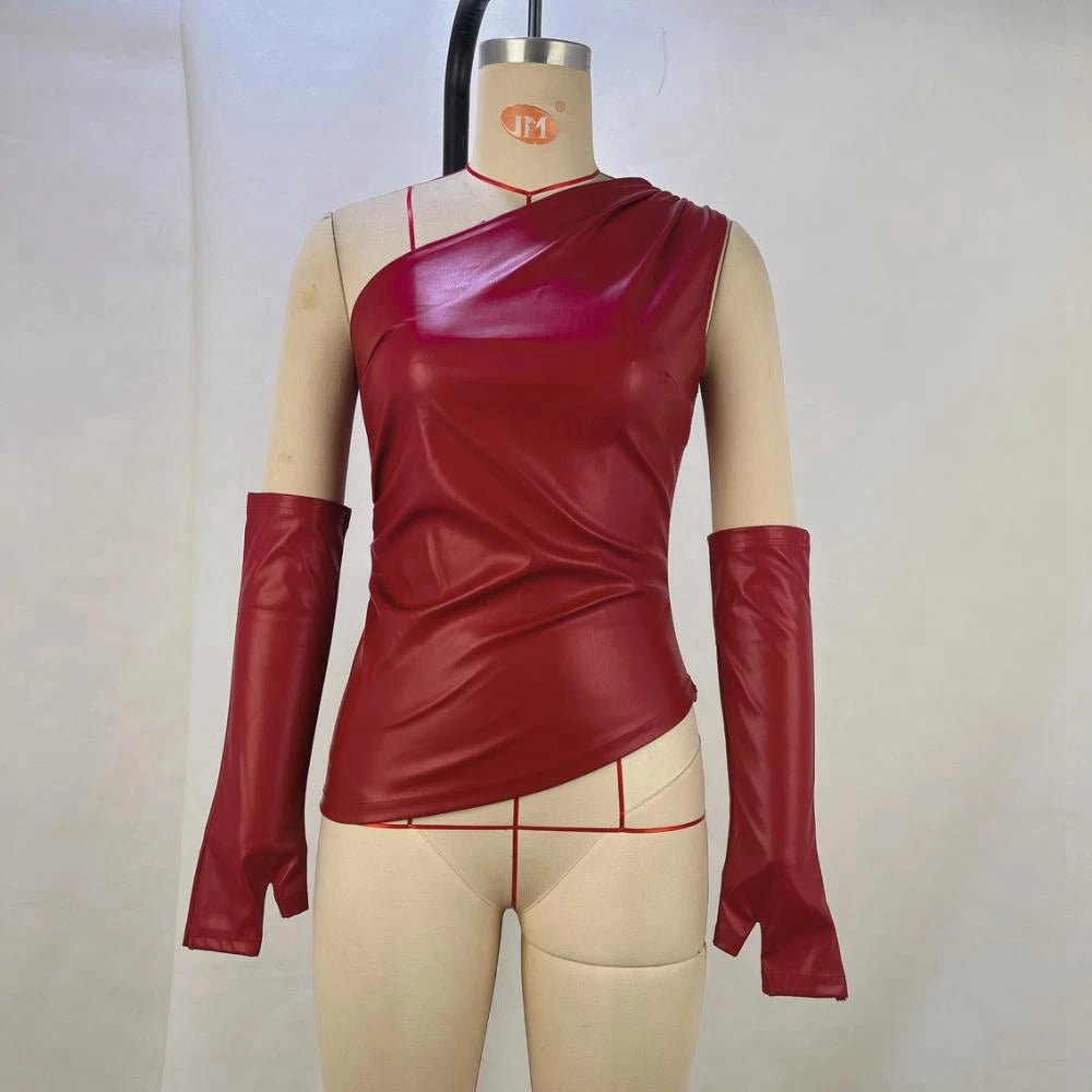 Sleeveless Off Shoulder Leather VestAzizaK