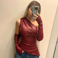 Sleeveless Off Shoulder Leather VestAzizaK