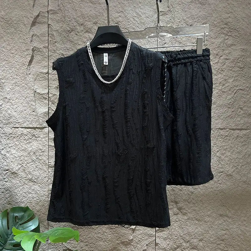 Sleeveless round neck t-shirt and shorts setAzizaK