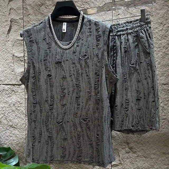 Sleeveless round neck t-shirt and shorts setAzizaK