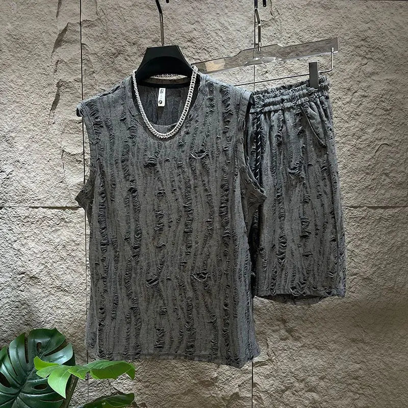 Sleeveless round neck t-shirt and shorts setAzizaK