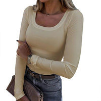 slightly stretchy sweater, solid color long sleeve top, cotton blendAzizaK