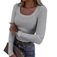 slightly stretchy sweater, solid color long sleeve top, cotton blendAzizaK