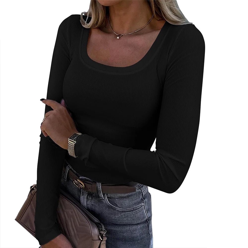 slightly stretchy sweater, solid color long sleeve top, cotton blendAzizaK