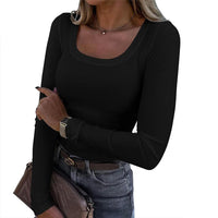 slightly stretchy sweater, solid color long sleeve top, cotton blendAzizaK
