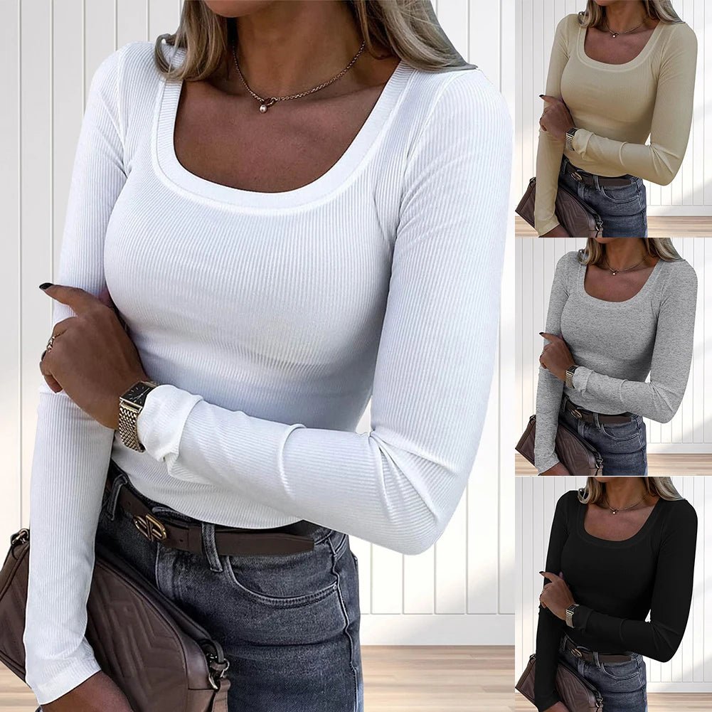 slightly stretchy sweater, solid color long sleeve top, cotton blendAzizaK