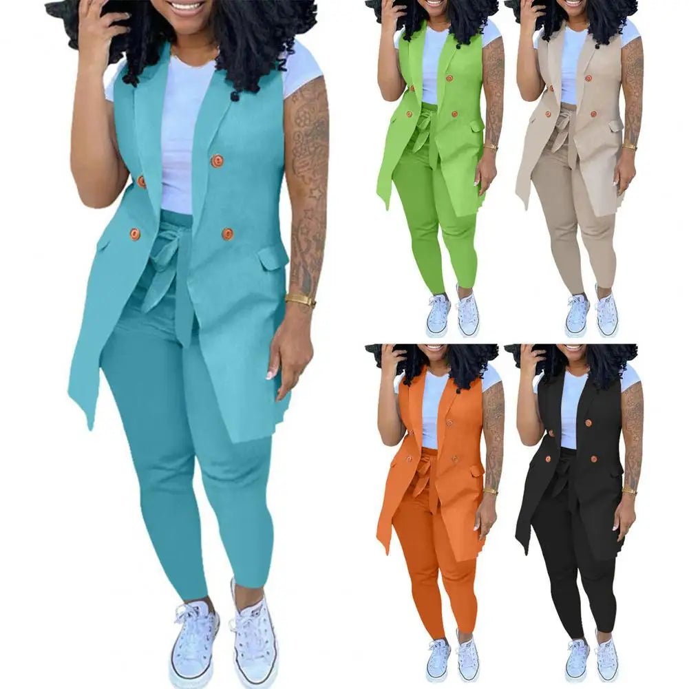 Slim Fit Women's Sleeveless Coat Trousers Suit Set 2 Pcs Eye Catching Ladies Waistcoat PantsAzizaK