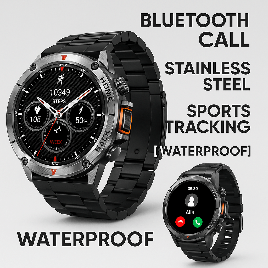 Smart Watch Bluetooth Connected Full Touch Screen Health Monitor with Steel RingAzizaK
