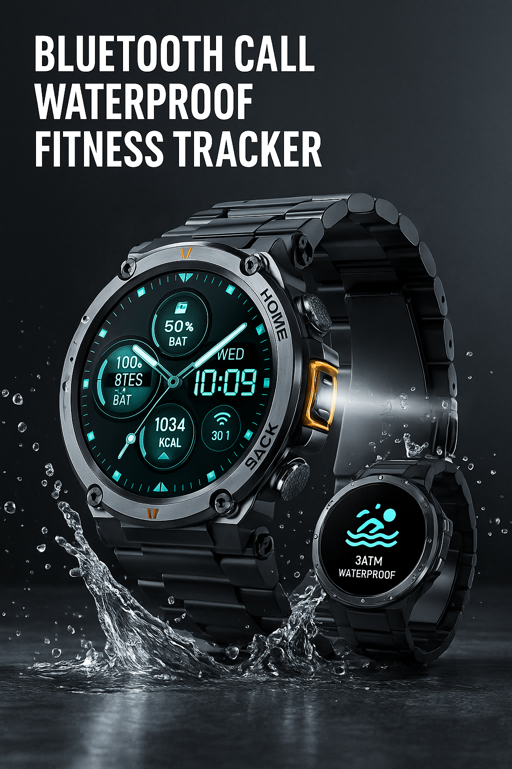 Smart Watch Bluetooth Connected Full Touch Screen Health Monitor with Steel RingAzizaK