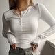 Soft and warm long sleeve button - up half - open neck sweaterAzizaK