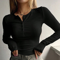 Soft and warm long sleeve button - up half - open neck sweaterAzizaK