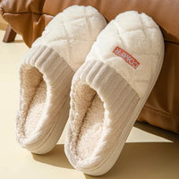 Solid Rhombic Letter Home Slippers Winter Warm Non - slip Floor Bedroom Plush Slipper For Couple House Shoes Women MenAzizaK