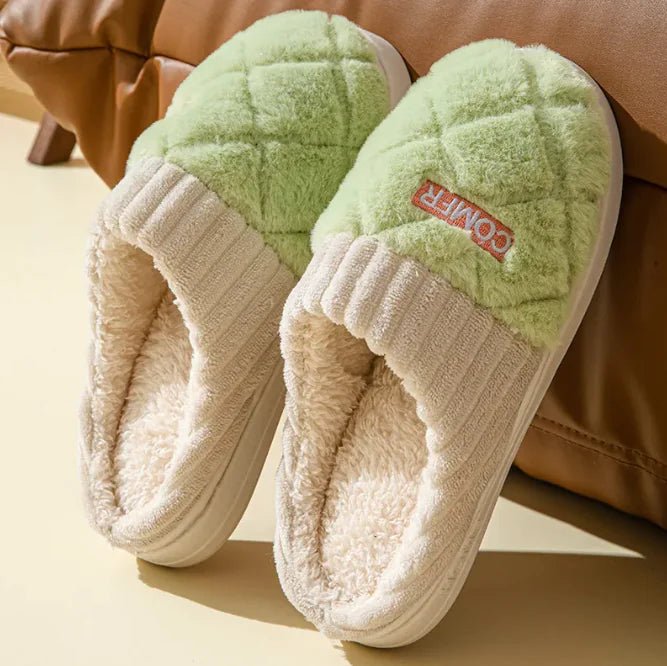 Solid Rhombic Letter Home Slippers Winter Warm Non - slip Floor Bedroom Plush Slipper For Couple House Shoes Women MenAzizaK