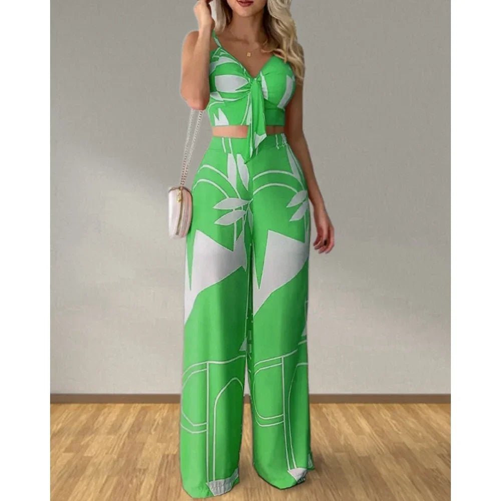 Spaghetti strap lace - up pants setAzizaK