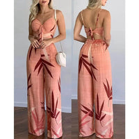 Spaghetti strap lace - up pants setAzizaK