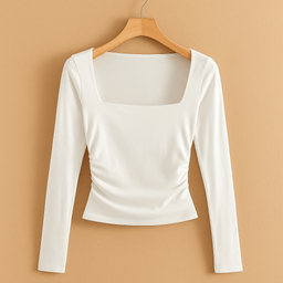 Square Neck Long Sleeve Slim Fit T-Shirt – Elegant & VersatileAzizaK