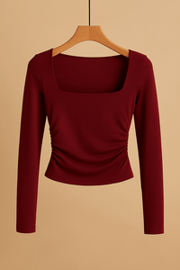 Square Neck Long Sleeve Slim Fit T-Shirt – Elegant & VersatileAzizaK