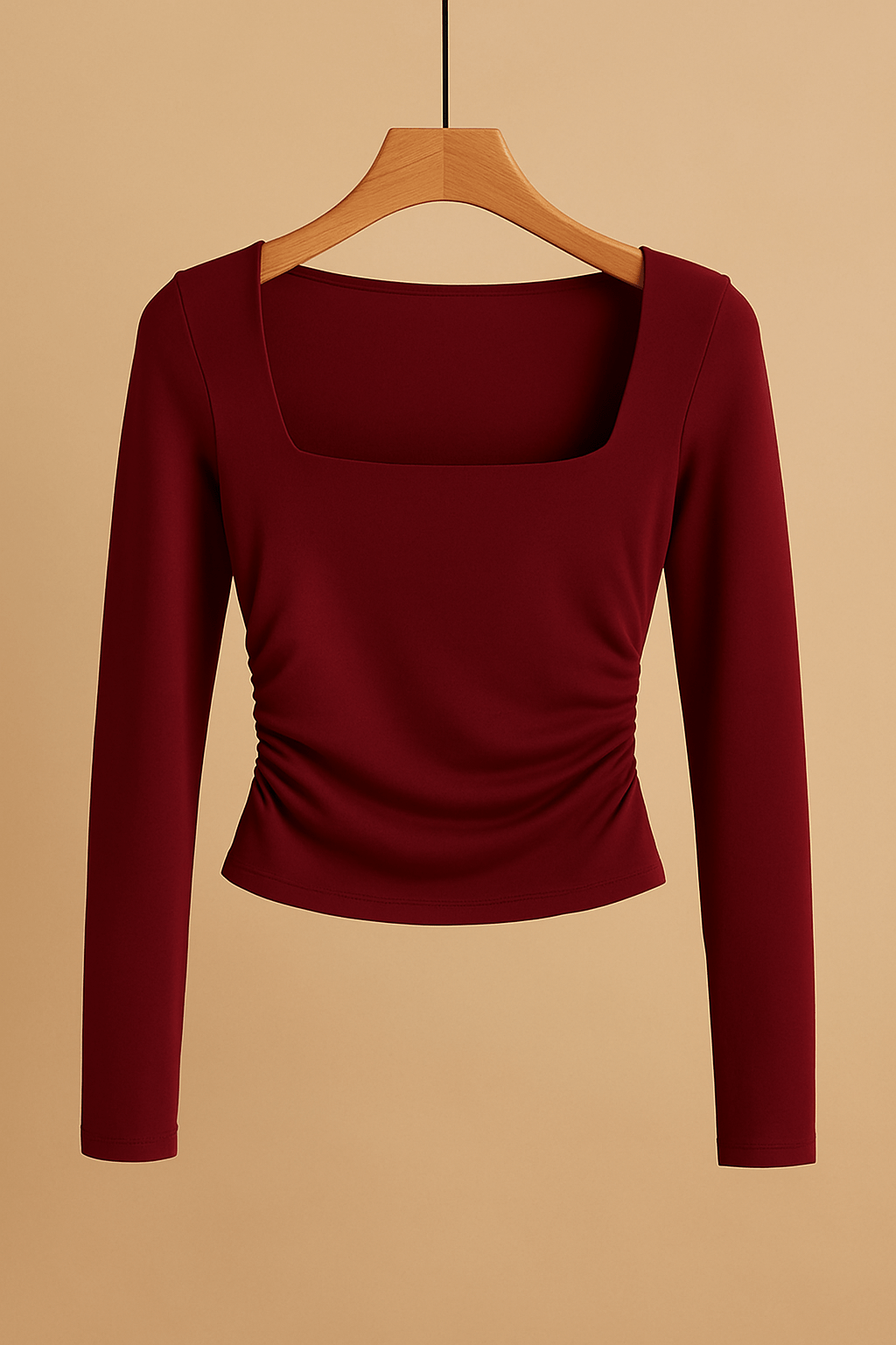 Square Neck Long Sleeve Slim Fit T-Shirt – Elegant & VersatileAzizaK