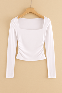 Square Neck Long Sleeve Slim Fit T-Shirt – Elegant & VersatileAzizaK