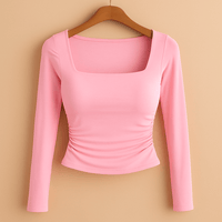 Square Neck Long Sleeve Slim Fit T-Shirt – Elegant & VersatileAzizaK