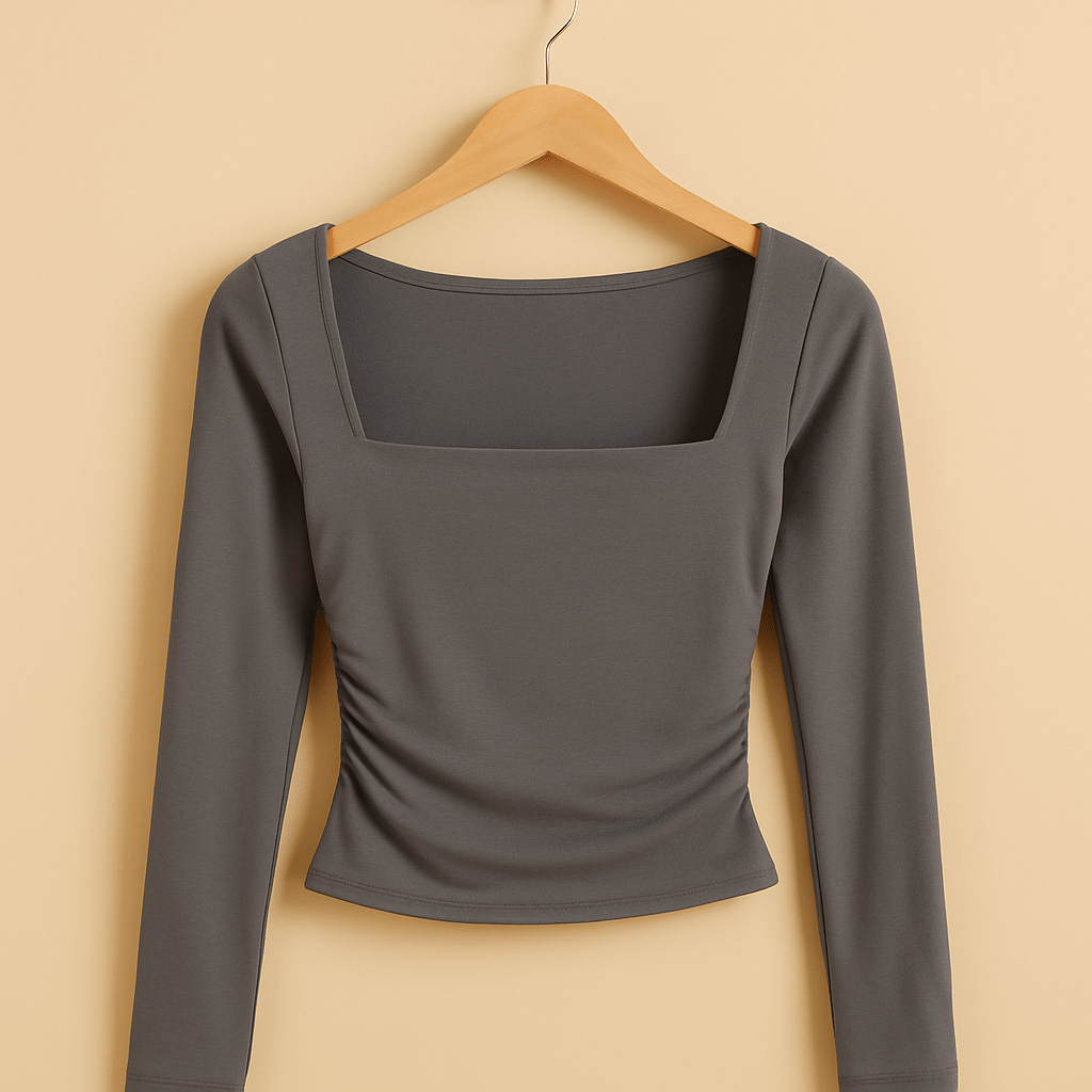 Square Neck Long Sleeve Slim Fit T-Shirt – Elegant & VersatileAzizaK