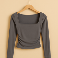 Square Neck Long Sleeve Slim Fit T-Shirt – Elegant & VersatileAzizaK