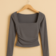 Square Neck Long Sleeve Slim Fit T-Shirt – Elegant & VersatileAzizaK