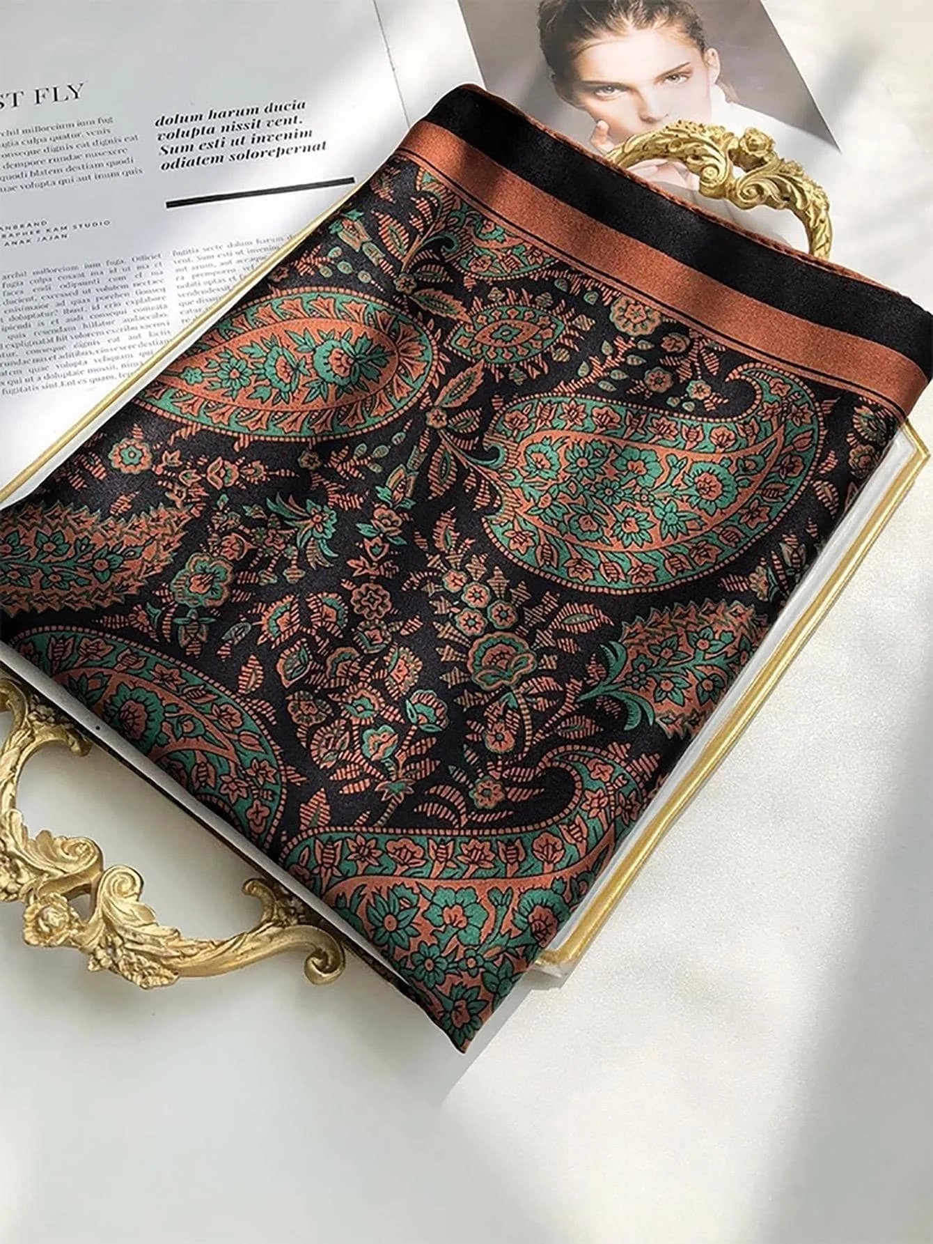 Square silk scarf with flowersAzizaK