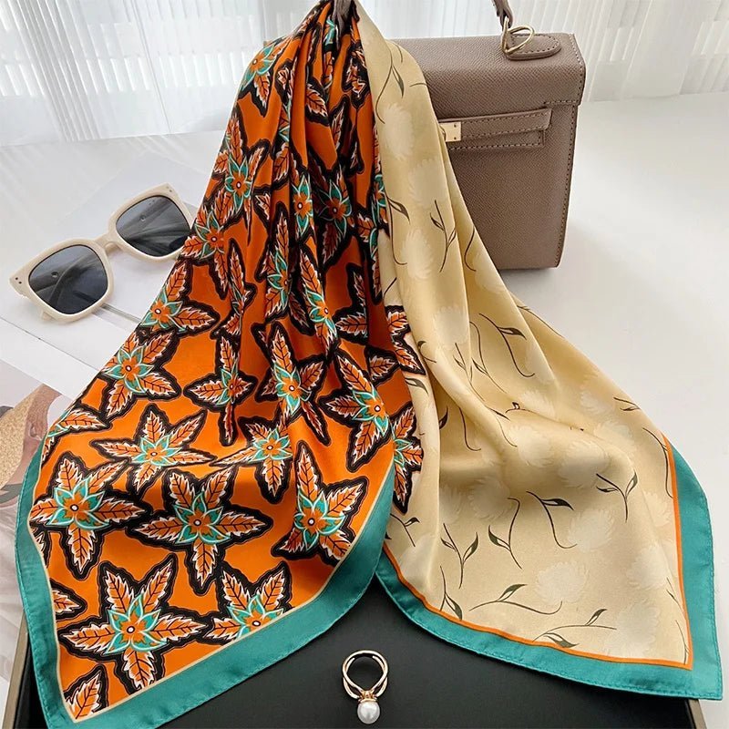 Square silk scarf with flowersAzizaK