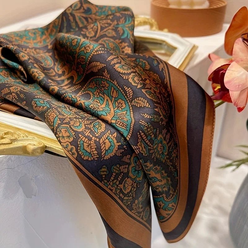Square silk scarf with flowersAzizaK