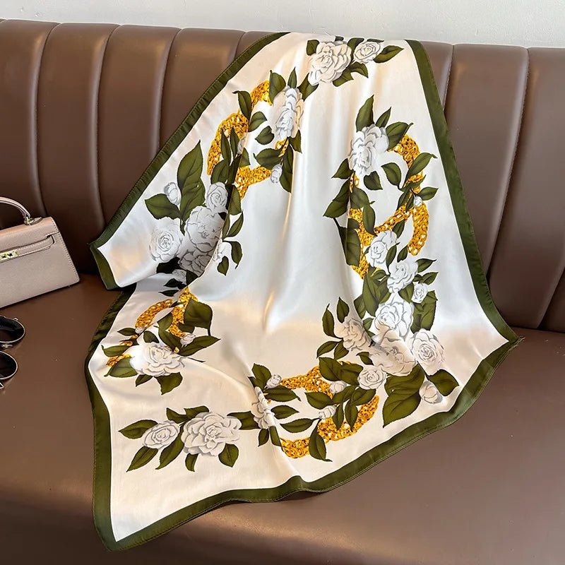 Square silk scarf with flowersAzizaK