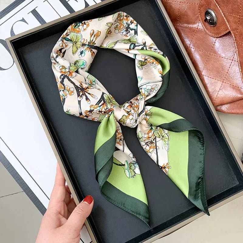 Square silk scarf with flowersAzizaK
