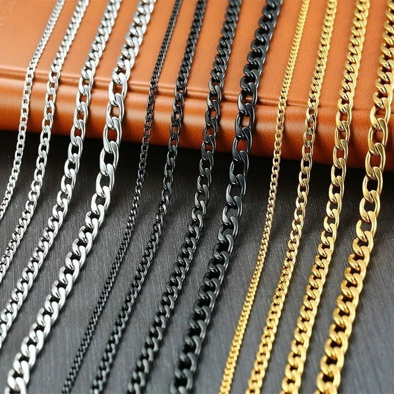 Stainless Steel Black Gold Color Cuban Link Chain Necklace for Men Eye Catching Short Length Male Choker Jewelry GiftAzizaK