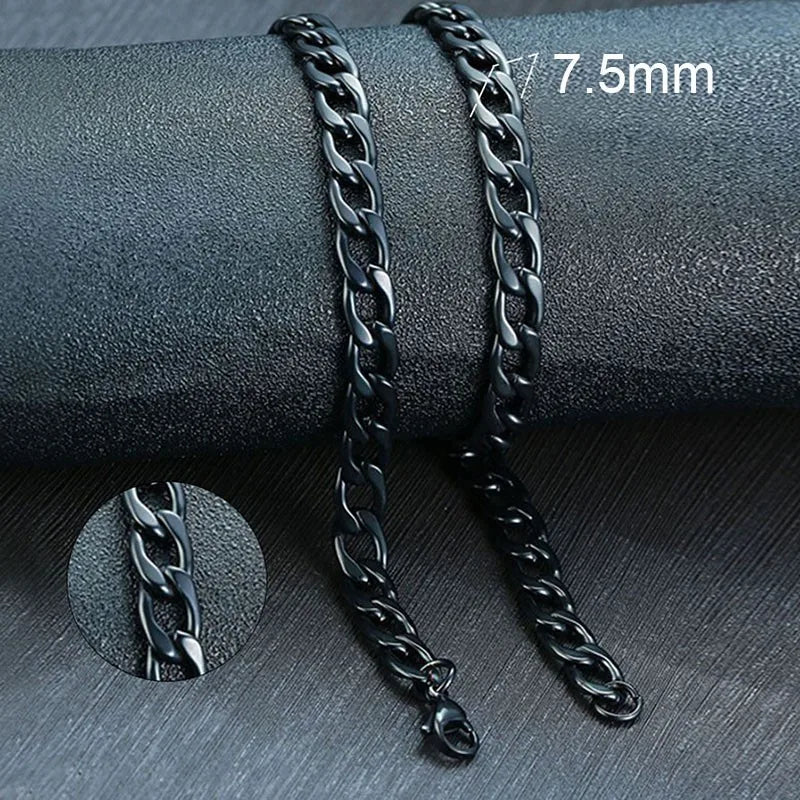 Stainless Steel Black Gold Color Cuban Link Chain Necklace for Men Eye Catching Short Length Male Choker Jewelry GiftAzizaK