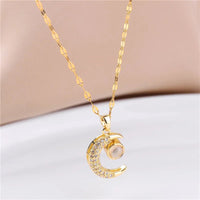 Stainless Steel Moon Projection Pendant NecklaceAzizaK