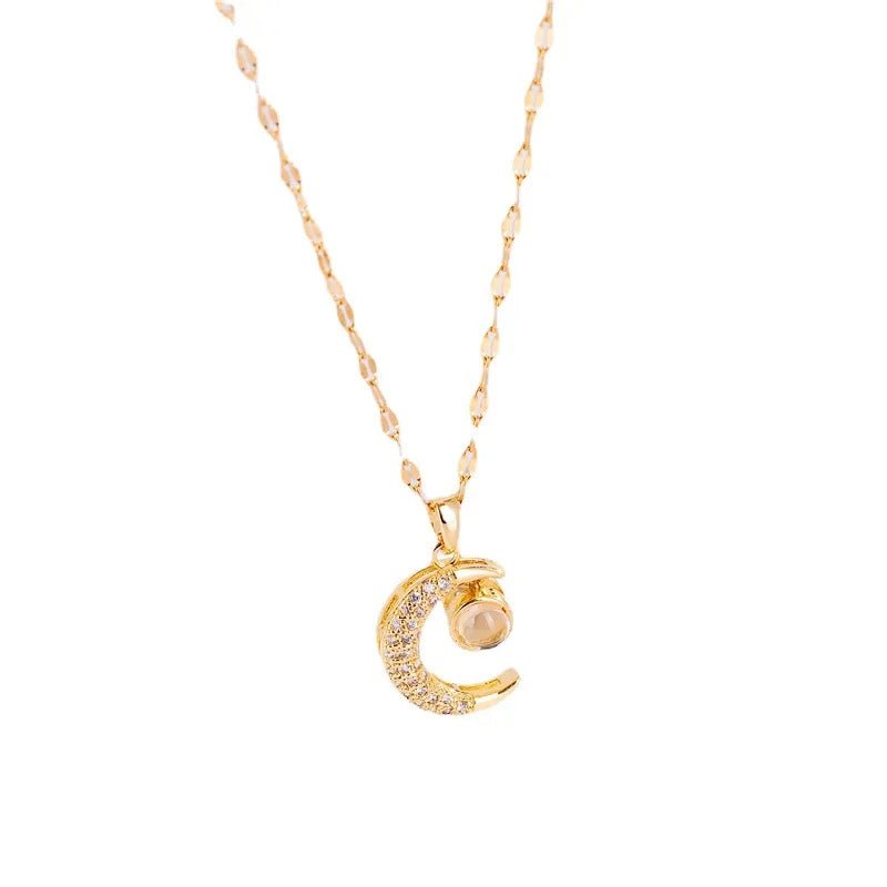 Stainless Steel Moon Projection Pendant NecklaceAzizaK