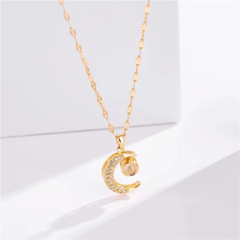 Stainless Steel Moon Projection Pendant NecklaceAzizaK