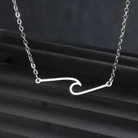 Stainless Steel Necklaces Minimalist Wave Pendant Chain FineAzizaK