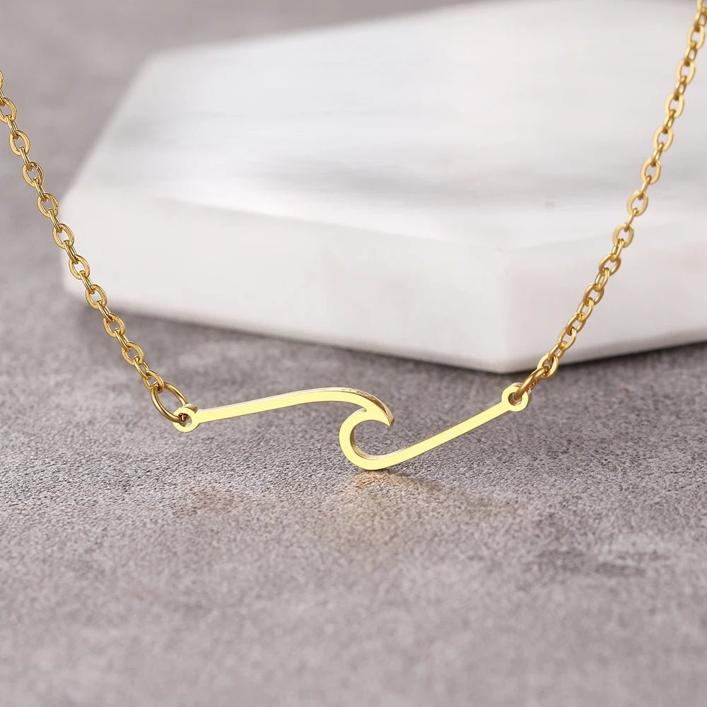 Stainless Steel Necklaces Minimalist Wave Pendant Chain FineAzizaK