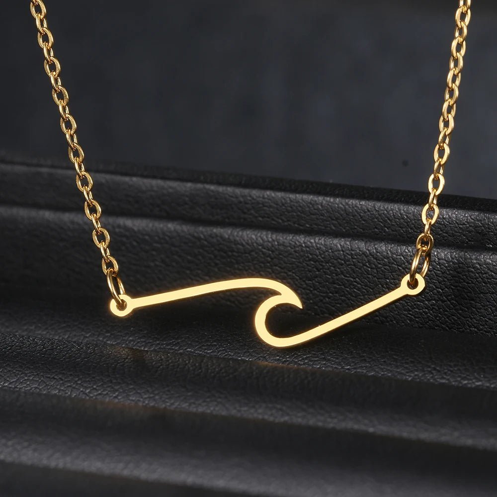 Stainless Steel Necklaces Minimalist Wave Pendant Chain FineAzizaK