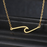 Stainless Steel Necklaces Minimalist Wave Pendant Chain FineAzizaK