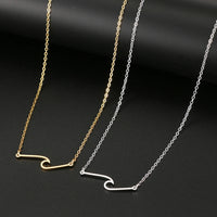 Stainless Steel Necklaces Minimalist Wave Pendant Chain FineAzizaK