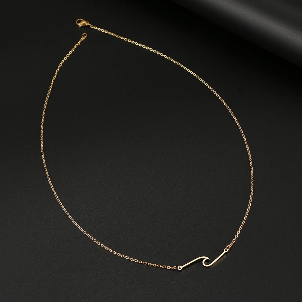 Stainless Steel Necklaces Minimalist Wave Pendant Chain FineAzizaK